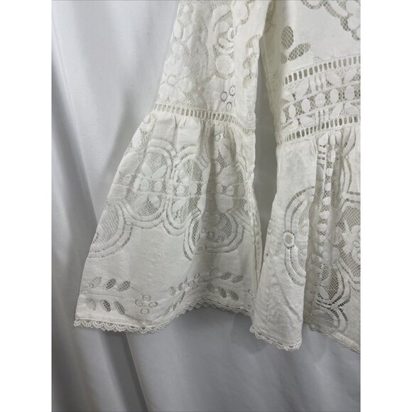 Spell (And the Gypsy) White Lace Empire Waist Boho Top w/ Bell Sleeves - Picture 3 of 14